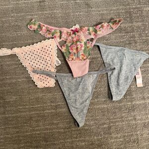 Victorias Secret Gray Pink Floral Lace Panty Set of 4 XS/S NWT
